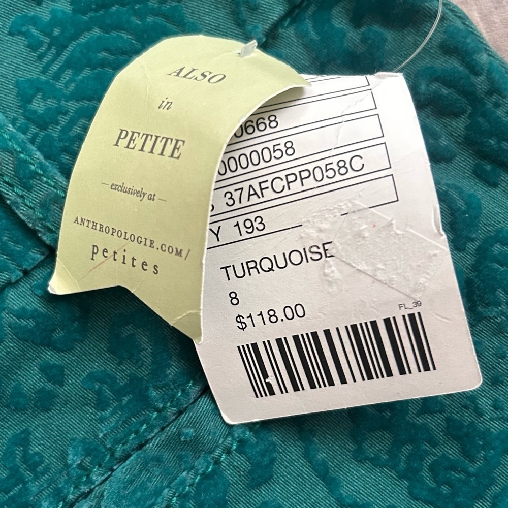 NWT Anthropologie Cartonnier Damask Velvet Charlie Ankle Pants in Turquoise 8P - Picture 8 of 8